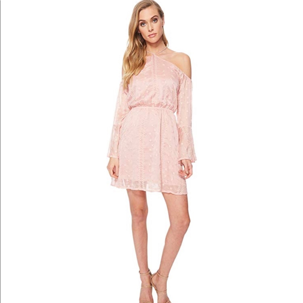 J.O.A COLD SHOULDER PINK SILK DRESS XS